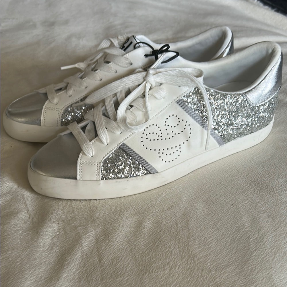 Sam & Libby White and Silver Sneakers with Glitter Accents